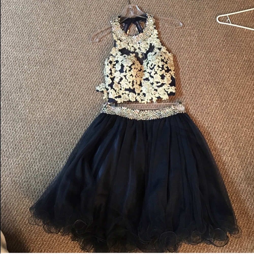 Navy blue two piece homecoming dress